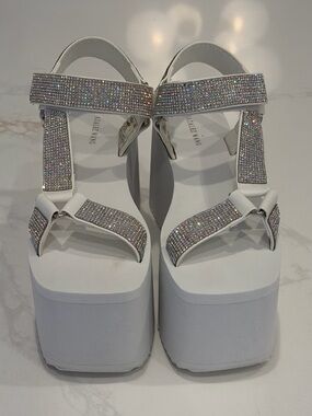 White Platform Sandals with Sparkling Rhinestone Straps